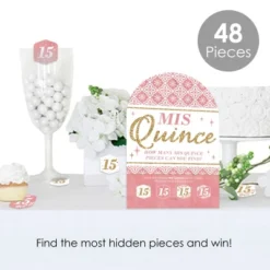 Big Dot Of Happiness Mis Quince Anos - Quinceanera Sweet 15 Birthday Party Scavenger Hunt - 1 Stand And 48 Game Pieces - Hide And Find Game