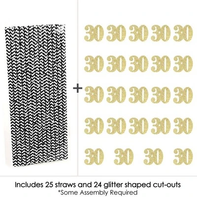 Big Dot Of Happiness Gold Glitter 30 Party Straws - No-Mess Real Gold Glitter Cut-Out Numbers & Decorative 30th Birthday Party Paper Straws - 24 Ct 3 Big Dot Of Happiness Gold Glitter 30 Party Straws - No-Mess Real Gold Glitter Cut-Out Numbers & Decorative 30th Birthday Party Paper Straws - 24 Ct - Image 3