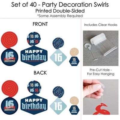 Big Dot Of Happiness Boy 16th Birthday - Sweet Sixteen Birthday Party Hanging Decor - Party Decoration Swirls - Set Of 40 4 Big Dot Of Happiness Boy 16th Birthday - Sweet Sixteen Birthday Party Hanging Decor - Party Decoration Swirls - Set Of 40 - Image 4