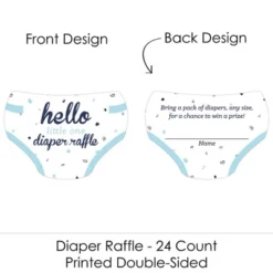 Big Dot Of Happiness Hello Little One - Blue And Silver - Diaper Shaped Raffle Ticket Inserts - Boy Baby Shower Diaper Raffle Game - Set Of 24