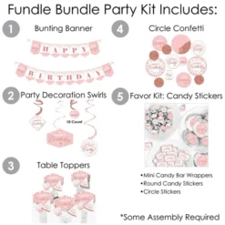 Big Dot Of Happiness Pink Rose Gold Birthday - Happy Birthday Party Supplies - Banner Decoration Kit - Fundle Bundle