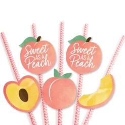 Big Dot Of Happiness Sweet As A Peach - Paper Straw Decor - Fruit Themed Baby Shower Or Birthday Party Striped Decorative Straws - Set Of 24 -Aurora Party Sales GUEST 6723cac2 ed20 4f9a 8e59 516366c180c6