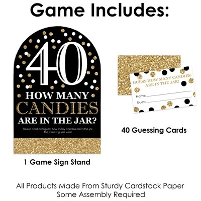 Big Dot Of Happiness Adult 40th Birthday - Gold - How Many Candies Birthday Party Game - 1 Stand And 40 Cards - Candy Guessing Game 2 Big Dot Of Happiness Adult 40th Birthday - Gold - How Many Candies Birthday Party Game - 1 Stand And 40 Cards - Candy Guessing Game - Image 2