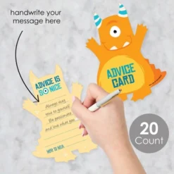 Big Dot Of Happiness Monster Bash - Wish Card Little Monster Baby Shower Activities - Shaped Advice Cards Game - Set Of 20