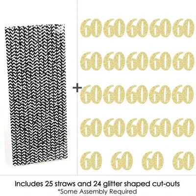 Big Dot Of Happiness Gold Glitter 60 Party Straws - No-Mess Real Gold Glitter Cut-Out Numbers & Decorative 60th Birthday Party Paper Straws - 24 Ct 3 Big Dot Of Happiness Gold Glitter 60 Party Straws - No-Mess Real Gold Glitter Cut-Out Numbers & Decorative 60th Birthday Party Paper Straws - 24 Ct - Image 3