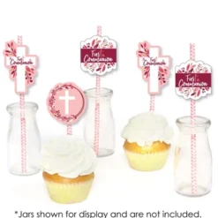 Big Dot Of Happiness First Communion Pink Elegant Cross - Paper Straw Decor - Girl Religious Party Striped Decorative Straws - Set Of 24 -Aurora Party Sales GUEST 69d487c1 cd52 4889 833e 4c2dd781384d