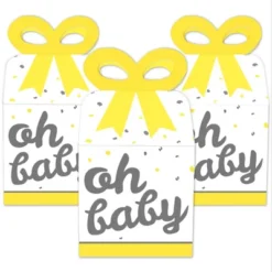 Big Dot Of Happiness Hello Little One - Yellow And Gray - Square Favor Gift Boxes - Neutral Baby Shower Bow Boxes - Set Of 12