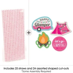 Big Dot Of Happiness Let's Go Glamping - Paper Straw Decor - Camp Glamp Party Or Birthday Party Striped Decorative Straws - Set Of 24