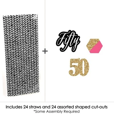 Big Dot Of Happiness Chic 50th Birthday - Pink, Black And Gold Paper Straw Decor - Birthday Party Striped Decorative Straws - Set Of 24 2 Big Dot Of Happiness Chic 50th Birthday - Pink, Black And Gold Paper Straw Decor - Birthday Party Striped Decorative Straws - Set Of 24 - Image 2