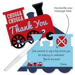 Big Dot Of Happiness Railroad Party Crossing - Shaped Thank You Cards - Steam Train Party Thank You Note Cards With Envelopes - Set Of 12