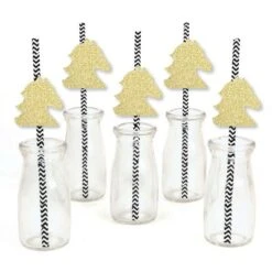 Big Dot Of Happiness Gold Glitter Horse Party Straws - No-Mess Real Glitter Cut-Outs & Decor Kentucky Horse Derby Race Party Paper Straws - Set Of 24