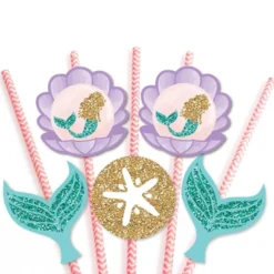 Big Dot Of Happiness Let's Be Mermaids Paper Straw Decor - Baby Shower Or Birthday Party Striped Decorative Straws - Set Of 24 -Aurora Party Sales GUEST 6eed3462 c51f 4c15 bb55 8fc794eb7f55