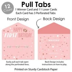 Big Dot Of Happiness 1st Birthday Little Miss Onederful - Girl First Birthday Party Game Pickle Cards - Pull Tabs 3-in-a-Row - Set Of 12 -Aurora Party Sales GUEST 717dfff6 11ac 4274 95fe 32a67f0ffcfb