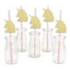 Big Dot Of Happiness Gold Glitter Unicorn Party Straws - No-Mess Real Gold Glitter Cut-Outs & Baby Shower Or Birthday Party Paper Straws - Set Of 24