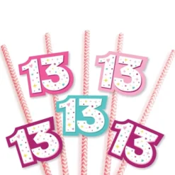 Big Dot Of Happiness Girl 13th Birthday - Paper Straw Decor - Official Teenager Birthday Party Striped Decorative Straws - Set Of 24 -Aurora Party Sales GUEST 735a9499 4747 4826 a559 137cd614a690