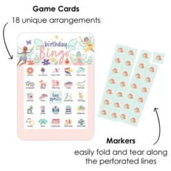 Big Dot Of Happiness Let's Be Fairies - Picture Bingo Cards And Markers - Fairy Garden Birthday Party Shaped Bingo Game - Set Of 18