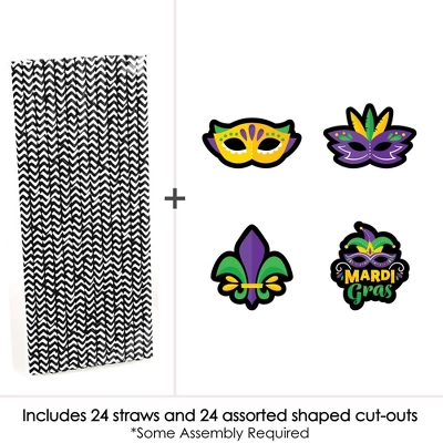 Big Dot Of Happiness Colorful Mardi Gras Mask - Paper Straw Decor - Masquerade Party Striped Decorative Straws - Set Of 24 2 Big Dot Of Happiness Colorful Mardi Gras Mask - Paper Straw Decor - Masquerade Party Striped Decorative Straws - Set Of 24 - Image 2
