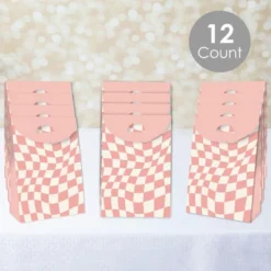 Big Dot Of Happiness Pink Checkered Party - Gift Favor Bags - Party Goodie Boxes - Set Of 12