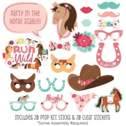 Big Dot Of Happiness Run Wild Horses - Pony Birthday Party Photo Booth Props Kit - 20 Count