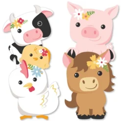 Big Dot Of Happiness Girl Farm Animals - Decorations DIY Pink Barnyard Baby Shower Or Birthday Party Essentials - Set Of 20