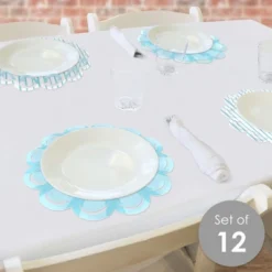 Big Dot Of Happiness Blue Stripes - Simple Party Round Table Decorations - Paper Chargers - Place Setting For 12
