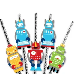 Big Dot Of Happiness Gear Up Robots - Paper Straw Decor - Birthday Party Or Baby Shower Striped Decorative Straws - Set Of 24 -Aurora Party Sales GUEST 77dfbaf2 5036 49a9 a674 0076066a657b