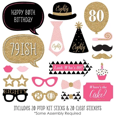 Big Dot Of Happiness Chic 80th Birthday - Pink, Black And Gold - Birthday Party Photo Booth Props Kit - 20 Count 1 Big Dot Of Happiness Chic 80th Birthday - Pink, Black And Gold - Birthday Party Photo Booth Props Kit - 20 Count