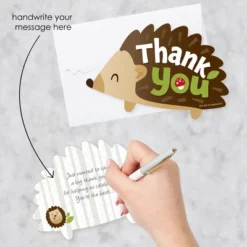 Big Dot Of Happiness Forest Hedgehogs - Shaped Thank You Cards - Woodland Birthday Party Or Baby Shower Thank You Note Cards With Envelopes - 12 Ct