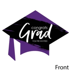 Big Dot Of Happiness Purple Graduation Party Invitations - Shaped Fill-In Invite Cards With Envelopes - Set Of 12