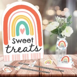 Big Dot Of Happiness Hello Rainbow - DIY Boho Baby Shower And Birthday Party Sweet Treats Signs - Snack Bar Decorations Kit - 50 Pieces
