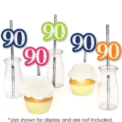 Big Dot Of Happiness 90th Birthday - Cheerful Happy Birthday - Paper Straw Decor - Ninetieth Birthday Party Striped Decorative Straws - Set Of 24 -Aurora Party Sales GUEST 7b9176e4 816d 4b4f af63 5a33784fc8d3