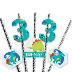 Big Dot Of Happiness 3rd Birthday Roar Dinosaur - Paper Straw Decor - Three Rex Dino Third Birthday Party Striped Decorative Straws - Set Of 24 -Aurora Party Sales GUEST 7bf4c2c3 87ae 49e9 bebe 337f345f4425