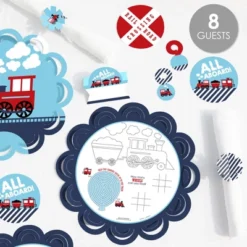 Big Dot Of Happiness Railroad Party Crossing - Steam Train Happy Birthday Party Supplies Kit - Ready To Party Pack - 8 Guests