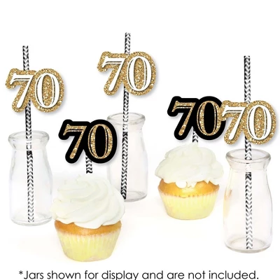 Big Dot Of Happiness Adult 70th Birthday - Gold - Paper Straw Decor - Birthday Party Striped Decorative Straws - Set Of 24 3 Big Dot Of Happiness Adult 70th Birthday - Gold - Paper Straw Decor - Birthday Party Striped Decorative Straws - Set Of 24 - Image 3