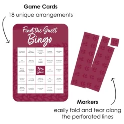 Big Dot Of Happiness Burgundy Elegantly Simple - Find The Guest Bingo Cards And Markers - Wedding & Bridal Shower Bingo Game Set Of 18