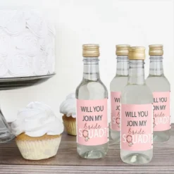 Big Dot Of Happiness Will You Join My Bride Squad? - Mini Wine And Champagne Bottle Label Stickers - Rose Gold Bridesmaid Party Favor Gift - 16 Ct