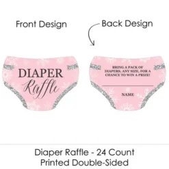 Big Dot Of Happiness Pink Winter Wonderland - Diaper Shaped Raffle Ticket Inserts - Snowflake Baby Shower Activities - Diaper Raffle Game - Set Of 24