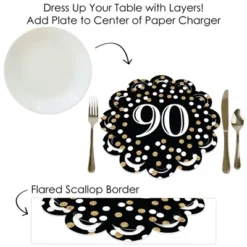 Big Dot Of Happiness Adult 90th Birthday - Gold - Birthday Party Round Table Decorations - Paper Chargers - Place Setting For 12 -Aurora Party Sales GUEST 83561775 aacd 4074 b7de 6ecba63d1def