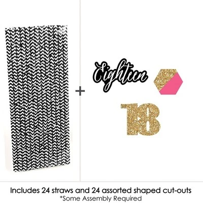 Big Dot Of Happiness Chic 18th Birthday - Pink, Black And Gold - Paper Straw Decor - Birthday Party Striped Decorative Straws - Set Of 24 2 Big Dot Of Happiness Chic 18th Birthday - Pink, Black And Gold - Paper Straw Decor - Birthday Party Striped Decorative Straws - Set Of 24 - Image 2