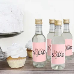 Big Dot Of Happiness Bride Squad - Mini Wine & Champagne Bottle Label Stickers - Rose Gold Bridal Shower Or Bachelorette Party Favor Gift - Set Of 16