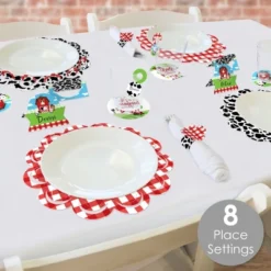 Big Dot Of Happiness Farm Animals - Barnyard Baby Shower Or Birthday Party Paper Charger And Table Decorations - Chargerific Kit - Place Setting For 8