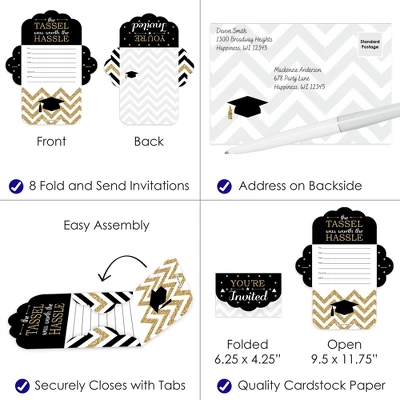 Big Dot Of Happiness Tassel Worth The Hassle - Gold - Fill-In Cards - Graduation Party Fold And Send Invitations - Set Of 8 2 Big Dot Of Happiness Tassel Worth The Hassle - Gold - Fill-In Cards - Graduation Party Fold And Send Invitations - Set Of 8 - Image 2