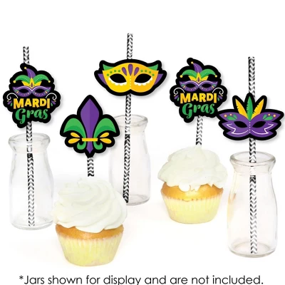 Big Dot Of Happiness Colorful Mardi Gras Mask - Paper Straw Decor - Masquerade Party Striped Decorative Straws - Set Of 24 3 Big Dot Of Happiness Colorful Mardi Gras Mask - Paper Straw Decor - Masquerade Party Striped Decorative Straws - Set Of 24 - Image 3