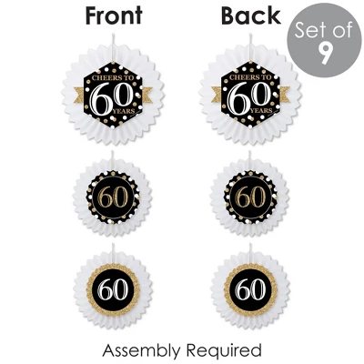 Big Dot Of Happiness Adult 60th Birthday - Gold - Hanging Birthday Party Tissue Decoration Kit - Paper Fans - Set Of 9 4 Big Dot Of Happiness Adult 60th Birthday - Gold - Hanging Birthday Party Tissue Decoration Kit - Paper Fans - Set Of 9 - Image 4