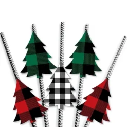 Big Dot Of Happiness Holiday Plaid Trees - Paper Straw Decor - Buffalo Plaid Christmas Party Striped Decorative Straws - Set Of 24 -Aurora Party Sales GUEST 89120f77 ed0a 4219 8eef ca6d6326db1b