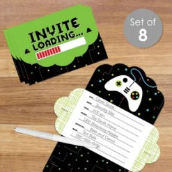 Big Dot Of Happiness Game Zone - Fill-In Cards - Pixel Video Game Party Or Birthday Party Fold And Send Invitations - Set Of 8