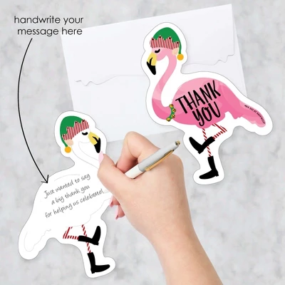 Big Dot Of Happiness Flamingle Bells - Shaped Thank You Cards - Tropical Christmas Party Shaped Thank You Cards With Envelopes - Set Of 12 1 Big Dot Of Happiness Flamingle Bells - Shaped Thank You Cards - Tropical Christmas Party Shaped Thank You Cards With Envelopes - Set Of 12