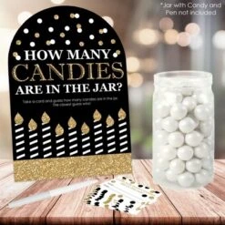 Big Dot Of Happiness Adult Happy Birthday - Gold - How Many Candies Birthday Party Game - 1 Stand And 40 Cards - Candy Guessing Game