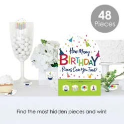 Big Dot Of Happiness Cheerful Happy Birthday - Colorful Birthday Party Scavenger Hunt - 1 Stand And 48 Game Pieces - Hide And Find Game