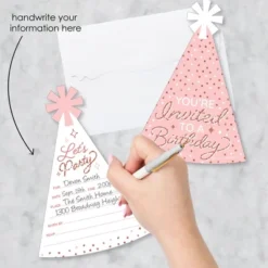 Big Dot Of Happiness Pink Rose Gold Birthday - Shaped Fill-In Invitations - Happy Birthday Party Invitation Cards With Envelopes - Set Of 12